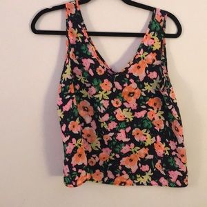 Black Tank Top with Neon Flowers
